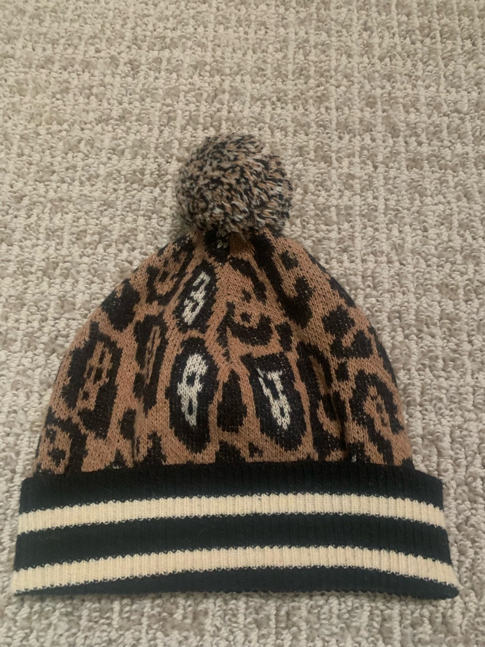Scotch & Soda women’s Leopard Pom Beanie in Brown, Black, Cream